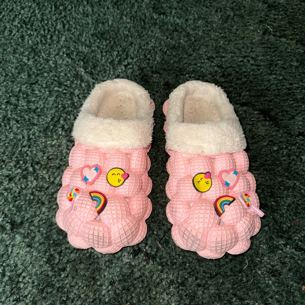 Cozy Pink Kids Bubble Slides with Emoji’s